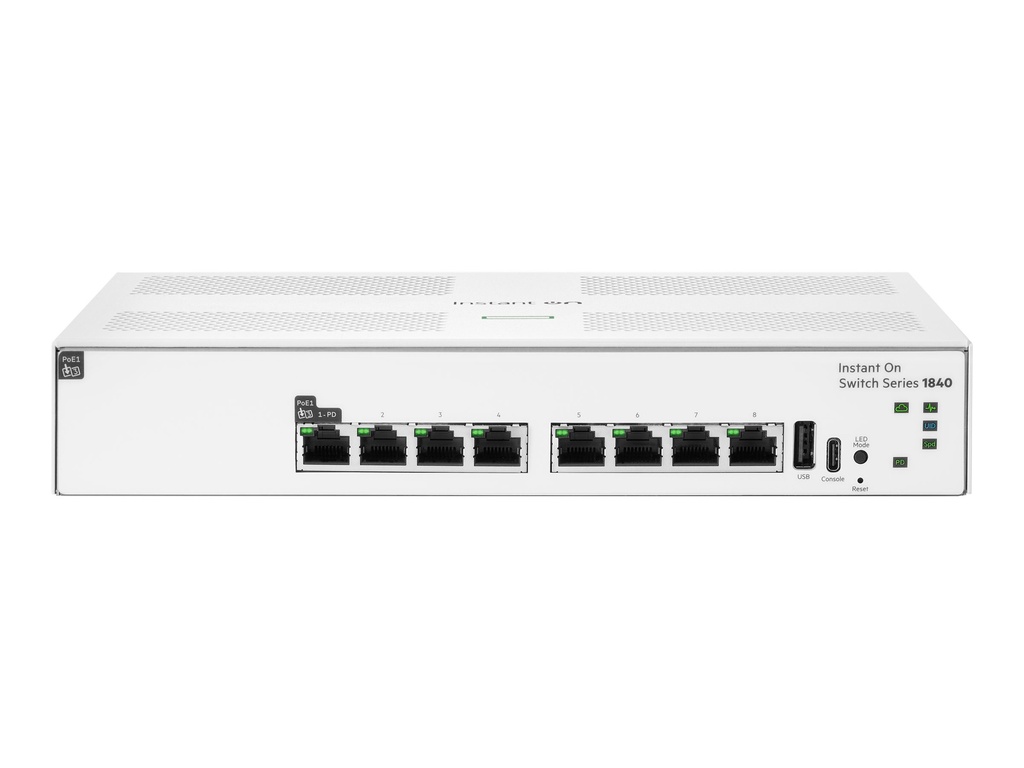 HPE Networking Instant On 1840 8p Gigabit 1p CL3 PD - Switch - managed - 7 x 10/100/1000 + 1 x 10/100/1000 (PoE)
