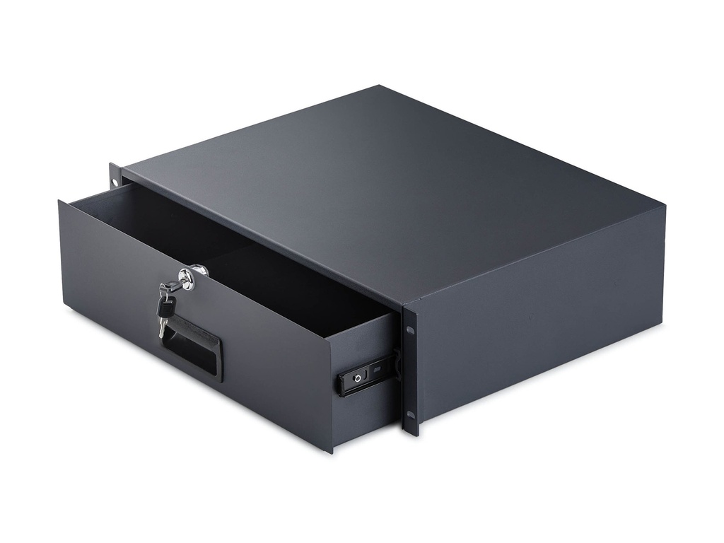 [3U-RACK-MOUNT-DRAWER] StarTech.com Startech - Rack Storage Drawer - hintere Kabeldurchführungsöffnungen, Schlüssel enthalten, abschließbar, Stahl, 10 kg Kapazität - Vorderseite - Schrankmontage, Rack montierbar - Schwarz - 3U - 48.3 cm (19")