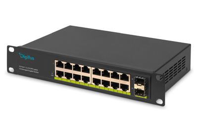 DIGITUS 10" Gigabit 16-Port Unmanaged Switch mit 2× 1G SFP