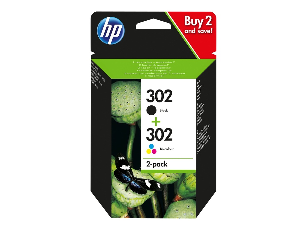 HP 302 Combo Pack - 2er-Pack - Schwarz, Farbe (Cyan, Magenta, Gelb)