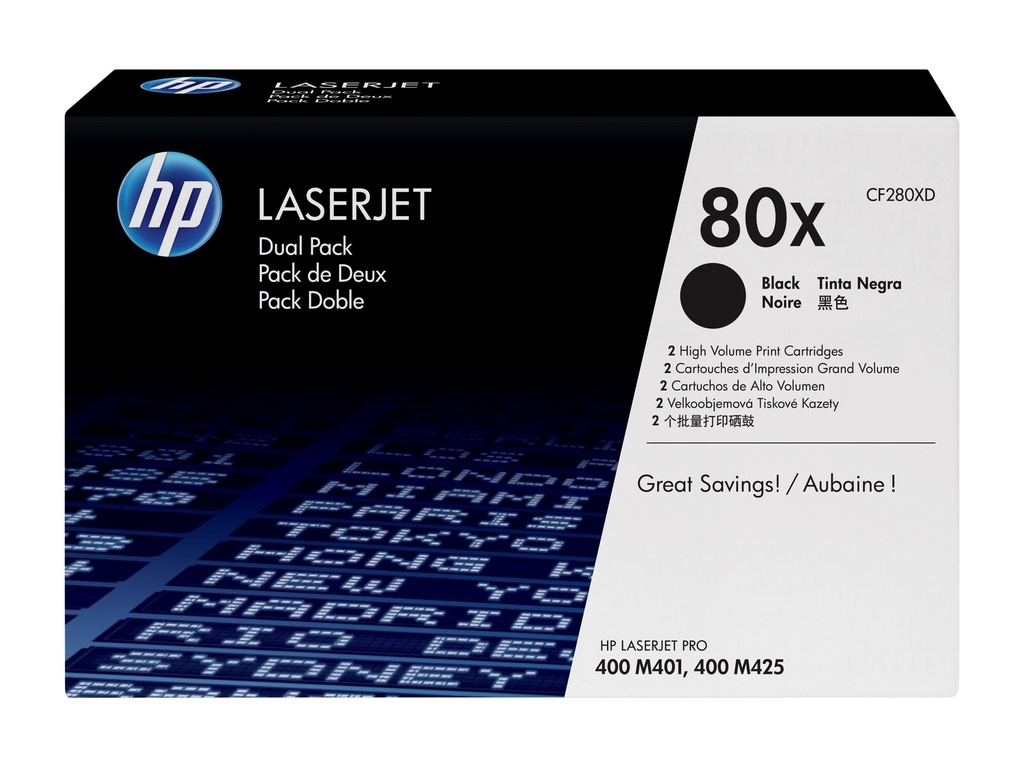 HP 80X - 2er-Pack - Hohe Ergiebigkeit - Schwarz - original - LaserJet - Tonerpatrone (CF280XD)