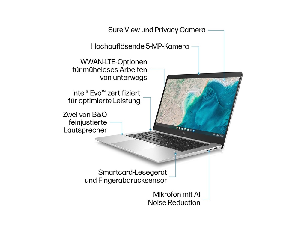 HP Elite c640 G3 Chromebook Enterprise - Intel Core i3 1215U / 1.2 GHz - Chrome OS - UHD Graphics - 8 GB RAM - 256 GB SSD NVMe, HP Value - 35.6 cm (14")
