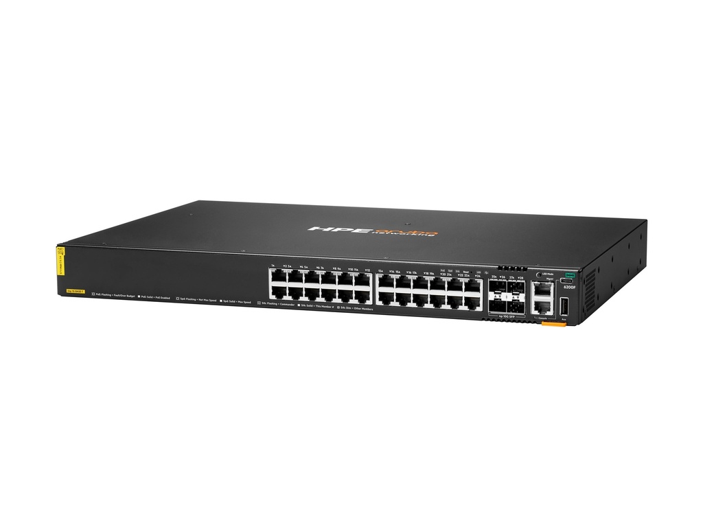 [JL725B] HPE Aruba 6200F 24G Class4 PoE 4SFP+ 370W Switch - Switch - max. Stapelentfernung 10 km - L3 - managed - 24 x 10/100/1000 (PoE+)