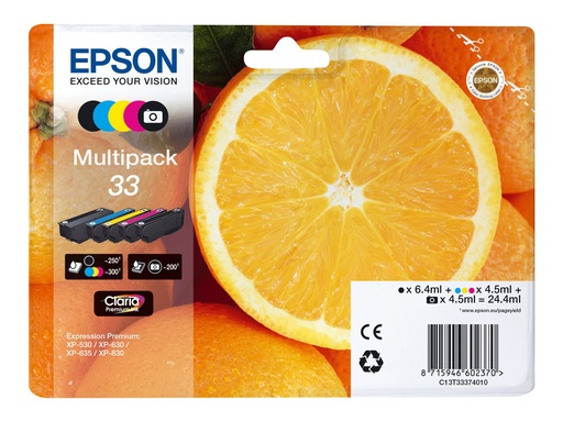 [C13T33374011] Epson 33 Multipack - 5er-Pack - 24.4 ml - Schwarz, Gelb, Cyan, Magenta, Photo schwarz
