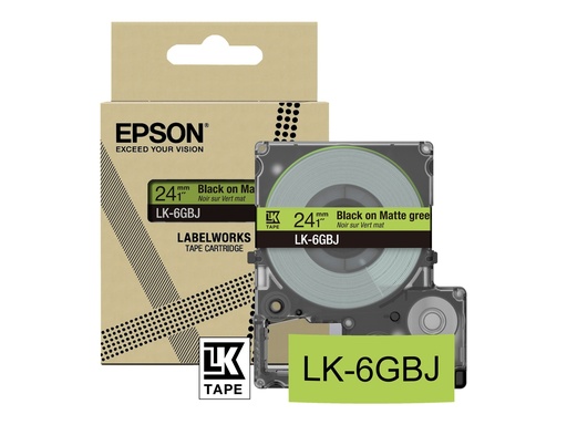 [C53S672079] Epson LabelWorks LK-6GBJ - Schwarz auf mattem Grün - Rolle (2,4 cm x 8 m)
