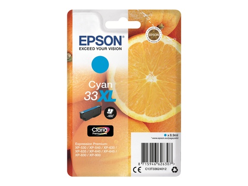 [C13T33624012] Epson 33XL - 8.9 ml - XL - Cyan - Original - Blisterverpackung