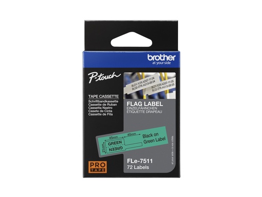 [FLE7511] Brother Polyester - Schwarz auf Grün - 21 x 45 mm 72 Etikett(en) (1 Rolle(n)