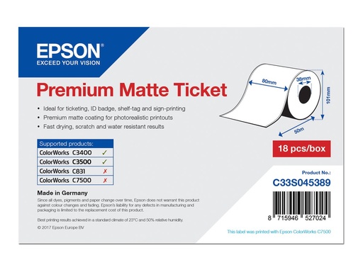 [C33S045389] Epson Premium - Matt - Rolle (8 cm x 50 m) 1