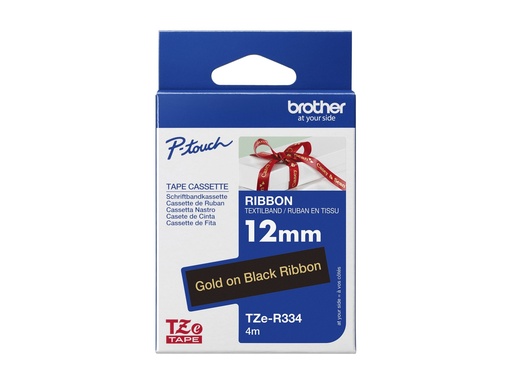 [TZER334] Brother TZe-R334 - Seidig - gold auf schwarz - Rolle (1,2 cm x 4 m)