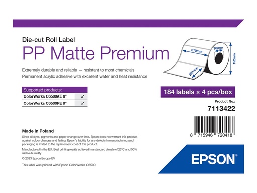 [7113422] Epson Premium - Polypropylen (PP) - matt - permanenter Acrylklebstoff - A4 (210 x 297 mm)