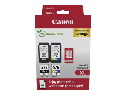 [5437C006] Canon PG-575XL/CL-576XL Photo Paper Value Pack - 2er-Pack - Hohe Ergiebigkeit - Schwarz, Farbe (Cyan, Magenta, Gelb)