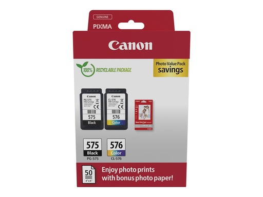 [5438C004] Canon PG-575/CL-576 Photo Paper Value Pack - 2er-Pack - Schwarz, Farbe (Cyan, Magenta, Gelb)