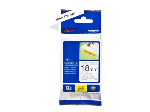 [TZES241] Brother TZe-S241 - Extra starker Klebstoff - Schwarz auf Weiß - Rolle (1,8 cm x 8 m)