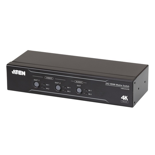 [VM0202HB] ATEN 2 x 2 True 4K HDMI Matrix Switch mit Audio De-Embedder - AV-Matrix-Umschalter - 18 Gbit/s - 600 MHz - 4096 x 2160 Pixel - 4096 x 2160 - 3840 x 2160 - Schwarz