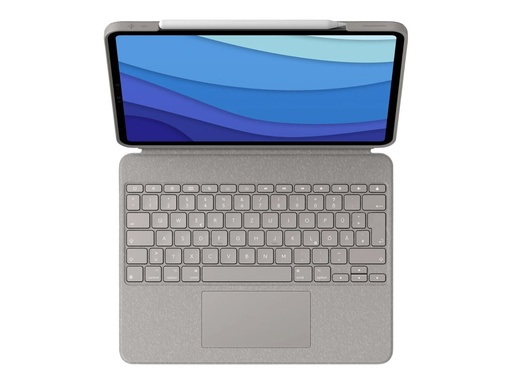 [920-010219] Logitech Combo Touch - Tastatur und Foliohülle - mit Trackpad - hintergrundbeleuchtet - Apple Smart connector - QWERTY - Spanisch - Sand - für Apple 12.9-inch iPad Pro (5. Generation)