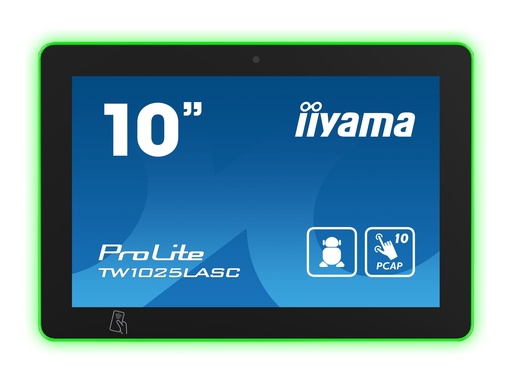 [TW1025LASC-B1PNR] Iiyama ProLite TW1025LASC-B1PNR - Android-PC - Touchpanel-PC - 1 RK3399 / 1.8 GHz - RAM 4 GB - SSD - eMMC 32 GB - 1GbE, Bluetooth 5.2 - WLAN: 802.11b/g/n, Bluetooth 5.2, RFID, NFC - Android 12 - Monitor: LED 25.5 cm (10.1")