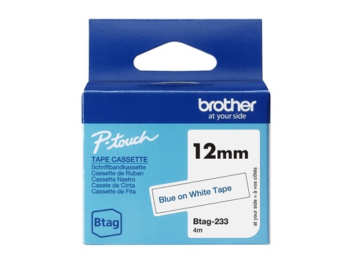 [BTAG233] Brother BTAG-233 - Blau auf weiß - Rolle (1,2 cm x 4 m)
