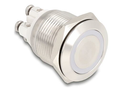 [20977] Delock Drücktaster - für 19 mm Installation, 4 x Schraubklemmen, weiße LED