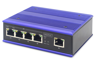 [DN-650107] DIGITUS 4 Port Fast Ethernet Netzwerk PoE Switch, Industrial, Unmanaged, 1 RJ45 Uplink