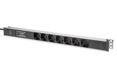 [DN-95412-IT] DIGITUS Steckdosenleiste mit Aluminiumprofil und Überspannungsschutz, integrierter Netzfilter, 7-fach italienische Steckdose, 2 m Zuleitung, italienischer Stecker