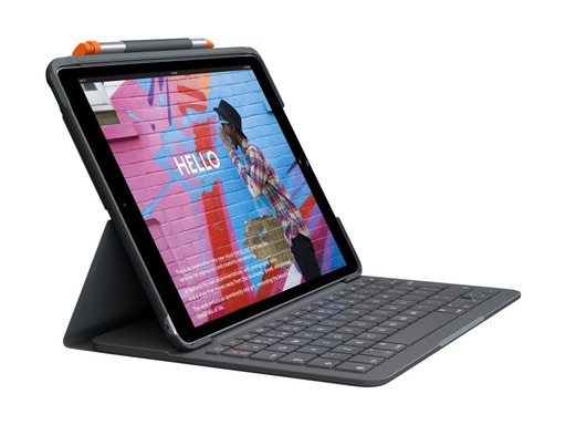 [920-011426] Logitech Slim Folio - Tastatur und Foliohülle - kabellos - Bluetooth LE - QWERTY - Spanisch - Oxford Gray - für Apple 10.9-inch iPad (10. Generation)