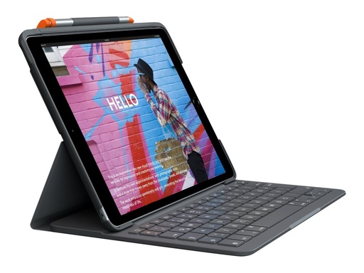[920-011426] Logitech Slim Folio - Tastatur und Foliohülle - kabellos - Bluetooth LE - QWERTY - Spanisch - Oxford Gray - für Apple 10.9-inch iPad (10. Generation)