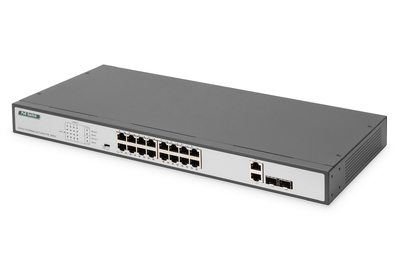 [DN-95342-1] DIGITUS 16-Port Fast Ethernet PoE Netzwerkswitch, 19 Zoll, unmanaged, 2 Uplink Ports, SFP, 250 W, af/at