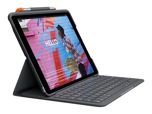 [920-011427] Logitech Slim Folio - Tastatur und Foliohülle - kabellos - Bluetooth LE - QWERTY - Italienisch - Oxford Gray - für Apple 10.9-inch iPad (10. Generation)