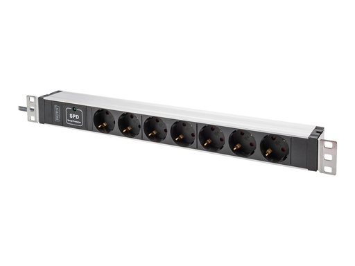 [DN-95431] DIGITUS Stromverteilungseinheit (Rack - einbaufähig) - mit Aluminiumprofil, Überspannungsschutz - Wechselstrom 230 V - 3600 VA - 1-phasig - Eingabe, Eingang power CEE 7/7 - Ausgangsanschlüsse: 7 (power CEE 7/3)