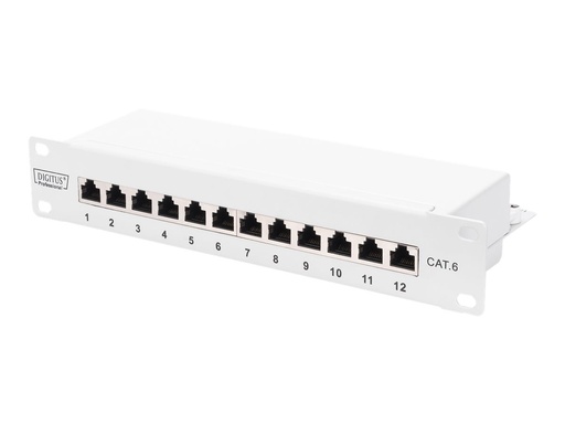 [DN-91612S-G] DIGITUS Professional DN-91612S-G - Patch Panel - Rack montierbar - CAT 6 - STP - RJ-45 X 12 - Grau, RAL 7035 - 1U - 25.4 cm (10")