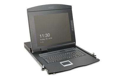 [DS-72221-2ES] DIGITUS Modulare HD LCD KVM Konsole mit 19" TFT, 8-Port VGA KVM Anschluss, Touchpad, spanisches Tastaturlayout