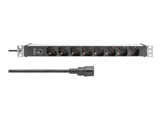 [DN-95410-IT] DIGITUS Steckdosenleiste mit Aluminiumprofil und Vorsicherung, 8-fach italienischer Ausgang, 2 m Zuleitung IEC C14 Stecker