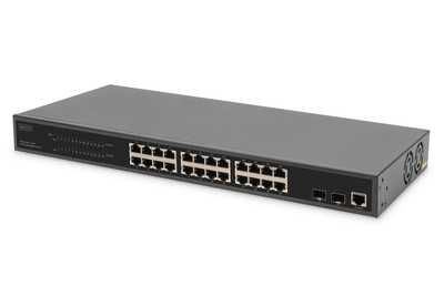 [DN-95359] DIGITUS 24-Port Gigabit PoE Netzwerkswitch,19 Zoll, L2 managed, 2 Uplink Ports, SFP, 430 W, af/at