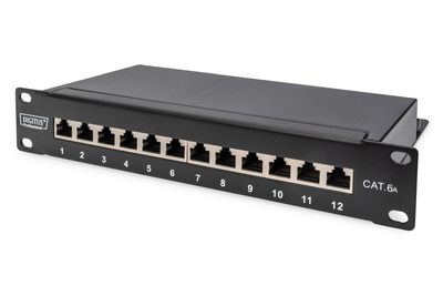 [DN-91612S-EA] DIGITUS CAT 6A Patch Panel, geschirmt, 12-Port, 1HE, 10", schwarz