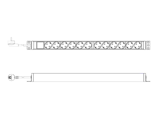 [DN-95434] DIGITUS DN-95434 - Steckdosenleiste (Rack - einbaufähig) - Aluminiumprofil und Schalter - Wechselstrom 250 V - Eingabe, Eingang power CEE 7/7 - Ausgangsanschlüsse: 12 (12 x Stecker CEE 7/3)