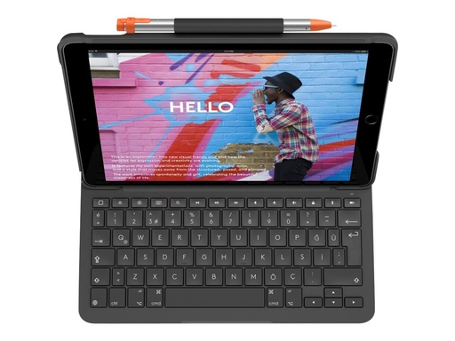 [920-009478] Logitech Slim Folio - Tastatur und Foliohülle - kabellos - Bluetooth - QWERTY - Spanisch - Graphite - für Apple 10.2-inch iPad (7. Generation, 8. Generation, 9. Generation)