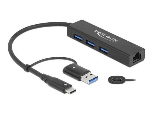 [64149] Delock Hub - 3 x USB 3.2 Gen 1 + 1 x 10/100/1000 + 1 x USB-C 3.2 Gen 1
