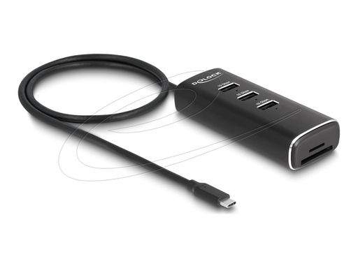 [64234] Delock Hub - 10 Gbps, including SD and Micro SD Card Reader with USB Type-C connector 60 cm cable and switch for each port