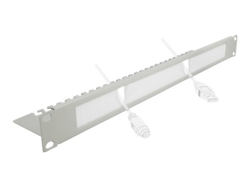 [66538] Delock Cable Management Brush Strip with Cable Support Plate - Kabelführungspanel mit Bürste - Grau - 1U - 48.3 cm (19")