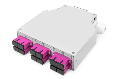 [DN-963850-4] DIGITUS LWL-Hutschienenbox, MM-OM4, bestückt, mit SC-Adapter und Pigtail