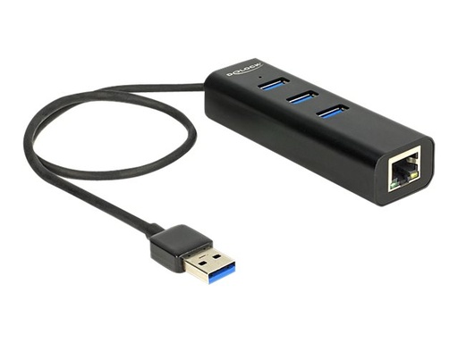 [62653] Delock USB 3.0 Hub 3 Port + 1 Port Gigabit LAN 10/100/1000 Mb/s