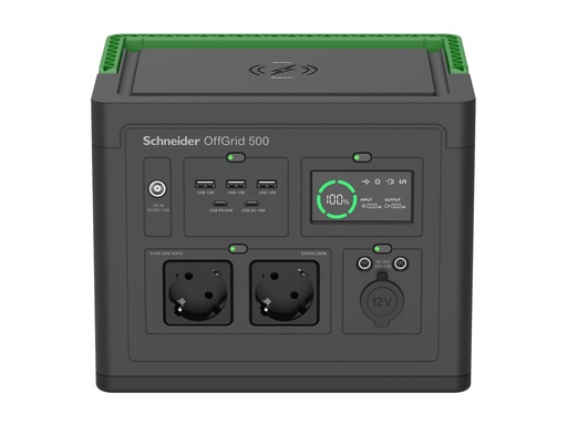[PPS500-GR] APC Schneider OffGrid 500 - Tragbares kraftwerk - LCD, Lithium-Ionen, 2 CEE 7/3 Schuko-Steckdosen, Sinuswelle, 3 USB-A, 2 USB-C, kabelloses Ladegerät