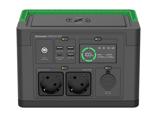 [PPS330-GR] APC Schneider OffGrid 330 - Tragbares kraftwerk - LCD, Lithium-Ionen, 2 CEE 7/3 Schuko-Steckdosen, Sinuswelle, 3 USB-A, 1 USB-C, kabelloses Laden