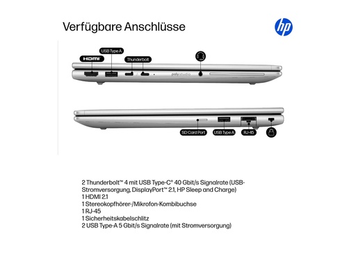 [AD3K5ET#ABD] HP EliteBook 6 G1i Notebook AI - 177-Grad Scharnierdesign - Intel Core Ultra 5 225U / 1.5 GHz - Win 11 Pro - Intel Graphics - 16 GB RAM - 512 GB SSD NVMe - 33.8 cm (13.3")