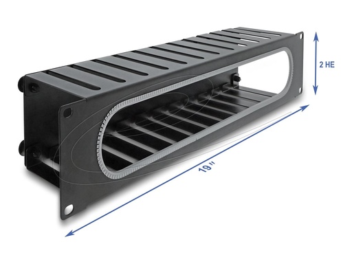 [67279] Delock Verlegetafel für Rack-Kabelmanagement - mit Öffnung und Kantenschutz - Schwarz, RAL 9005 - 2U - 48.3 cm (19")