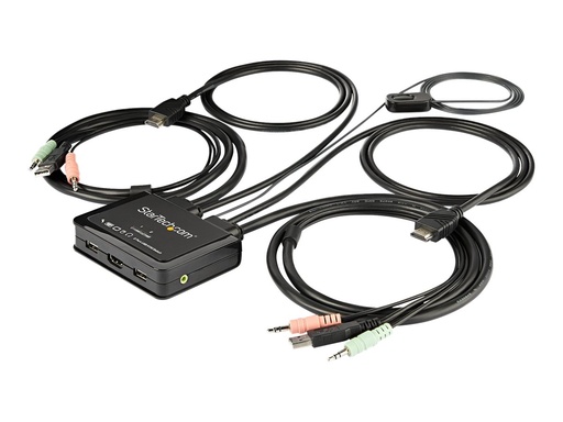 [SV211HDUA4K] StarTech.com 2 Port HDMI KVM Switch, 4K 60Hz, Compact Dual Port UHD/Ultra HD USB Desktop KVM Switch with Integrated 4ft Cables & Audio, Bus Powered & Remote Switching, MacBook ThinkPad - 4K KVM Switch w/ Audio (SV211HDUA4K)