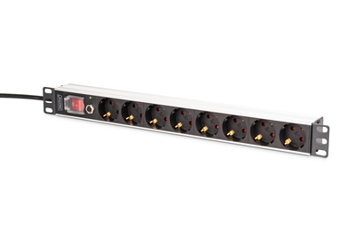 [DN-95436] DIGITUS Steckdosenleiste mit Aluminiumprofil und Überlastschutz, 8-fach Schutzkontaktsteckdose, 2 m Zuleitung Schutzkontaktstecker