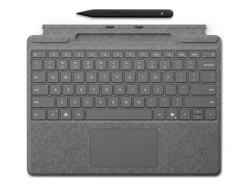 [8X8-00175] Microsoft Surface Pro Keyboard - Tastatur - mit Trackpad, Beschleunigungsmesser, Surface Slim Pen 2 Ablage- und Ladeschale - QWERTY - Spanisch - Platin - mit Slim Pen 2 - für Microsoft Surface Pro 8, Pro 8 for Business, Pro 9, Pro 9 for Business, Pro 10 for Business, Pro (11th Edition)