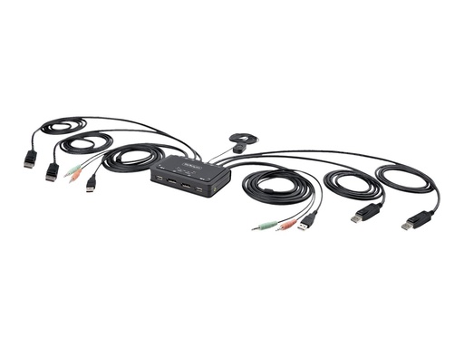 [C2-DD46-UA2-CBL-KVM] StarTech.com 2-Port Dual-Monitor DisplayPort Cable KVM Switch, 4K 60Hz, Compact KVM with 5ft/1.5m USB-A/DisplayPort/Audio Integrated Cables, Bus Powered - Remote Push Button/Hotkey Switching (C2-DD46-UA2-CBL-KVM)