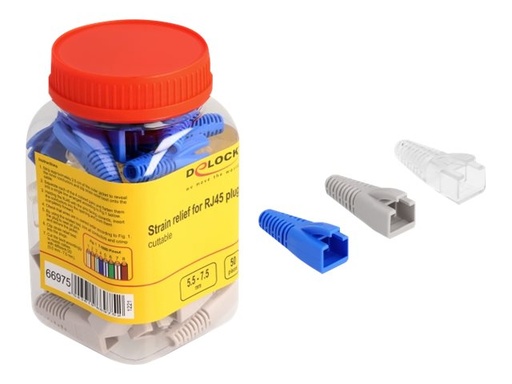 [66975] Delock Netzwerkkabel-Knickschutz - Grau, Blau, durchsichtig (Packung mit 50 Stück)